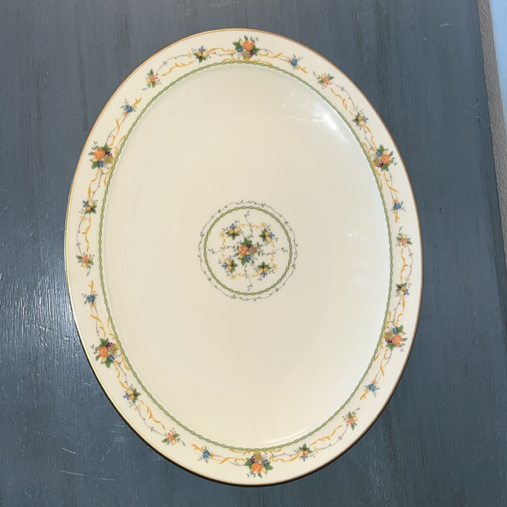 Noritake Cream Serving Oval Platter w Elegant Floral Design 11 x 13 3/4" 1950's